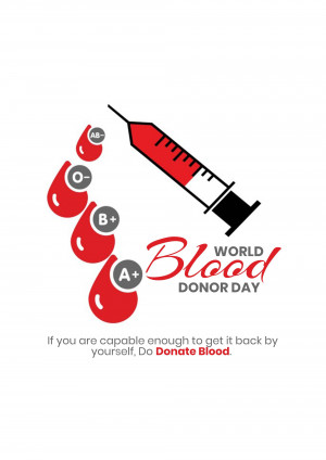 Illustration promoting World Blood Donor Day with blood drops and a syringe.