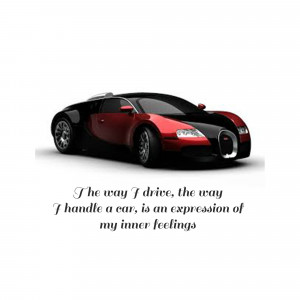 Black and red Bugatti Veyron sports car with inspirational quote