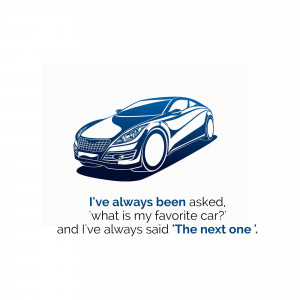 Blue car illustration with text 'The next one'