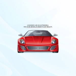 Front view of a red Ferrari with motivational text.