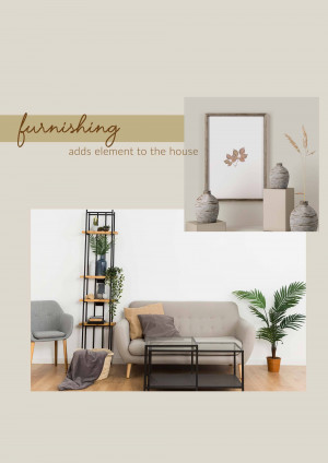 Interior design featuring a sofa, chair, shelving unit, and decorative plants.