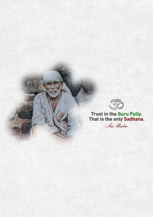Portrait of Sai Baba with a spiritual quote
