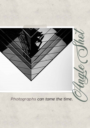 Abstract black and white photograph of the Eiffel Tower with text overlay