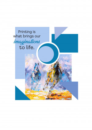 Image of running horses with a graphic design promoting printing services.