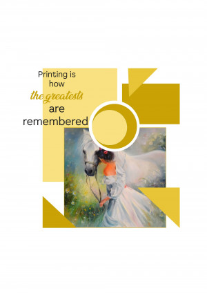 Artistic image with a horse and woman, promoting printing services