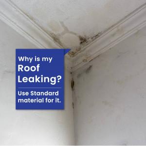 Image showing water damage and mold on a ceiling with a text overlay asking 'Why is my Roof Leaking?'