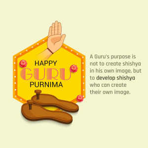 Illustration for Happy Guru Purnima with shoes, hand gesture, and text.