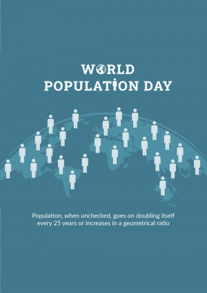 World Population Day graphic with silhouettes of people around a world map.