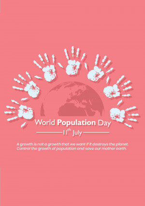 World Population Day poster with handprints around the Earth