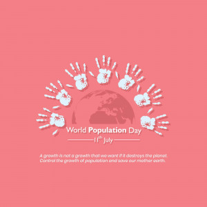 World Population Day illustration with handprints surrounding the Earth