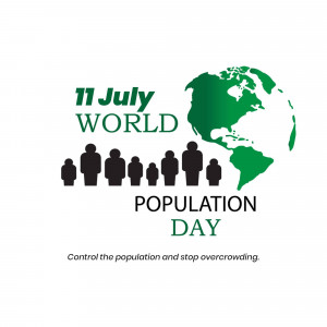 World Population Day graphic with globe and silhouettes of people