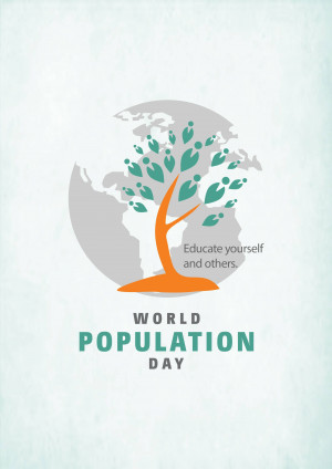 Illustration of a tree formed by people on a world map, representing World Population Day.