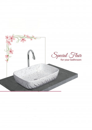 Modern square bathroom sink with floral decoration