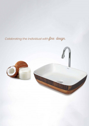 Modern bathroom sink with a coconut and cream aesthetic