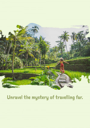 Woman standing on a stone path in lush green rice fields in Bali, Indonesia.