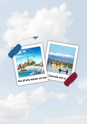 Collage of travel photos with a plane and inspirational quote