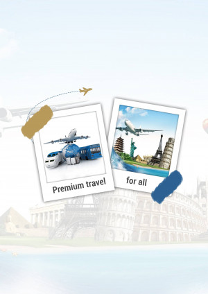 Collage of travel destinations including airplanes, trains, and landmarks.