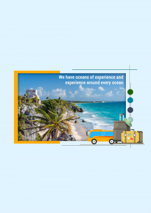 Image depicting a tropical beach scene with a travel theme and text 'We have oceans of experience and experience around every ocean'.