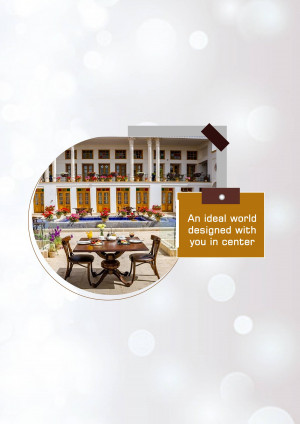 Outdoor dining at a luxurious hotel with a beautiful building backdrop.