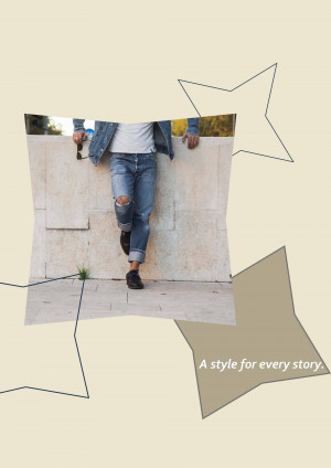 Man leaning against a wall in a denim jacket and ripped jeans