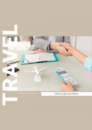 Hands shaking over travel documents and a miniature airplane.