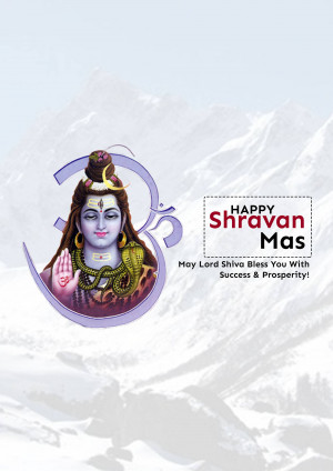 Image of Lord Shiva with the Om symbol and 'Happy Shravan Mas' text.