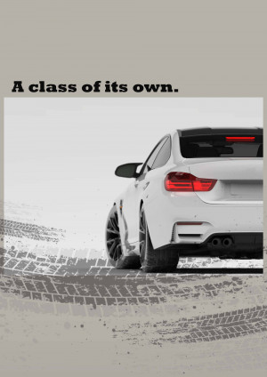 White BMW M4 with tire tracks