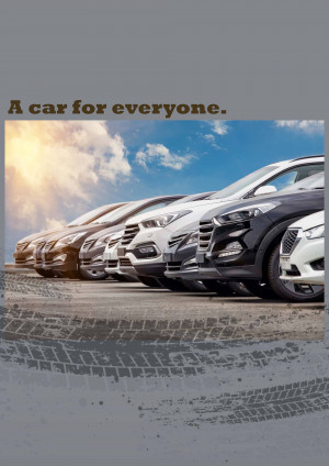 A row of modern cars in various shades of white, gray, and black, with tire tracks in the foreground.