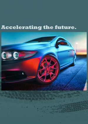 Sleek blue sports car with red accents on a city street