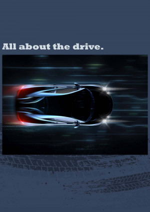 Top-down view of a sleek red sports car speeding at night