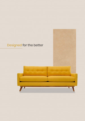 A stylish yellow sofa against a beige background.