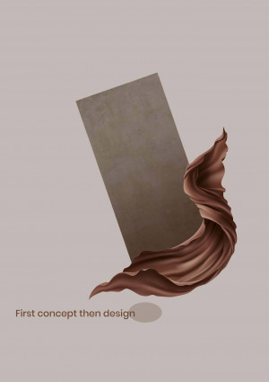 Abstract image of flowing brown fabric against a light beige background.