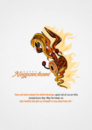 Illustration of a snake coiled around a drum with flames, celebrating Nag Panchami