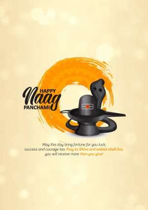 Image depicting a Shivling and a snake with 'Happy Naag Panchami' text.