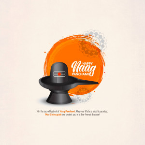 Naag Panchami greeting with Shiva Lingam and orange background