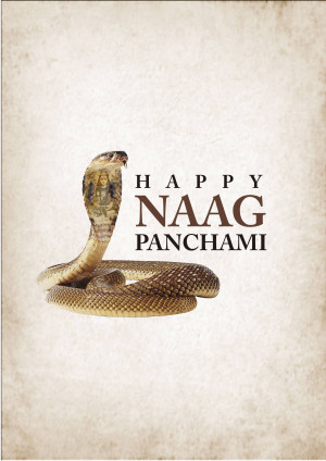 Image of a cobra with a deity image, wishing Happy Naag Panchami