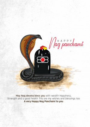 Illustration of a snake coiled around a Shivling with text 'Happy Nag Panchami'
