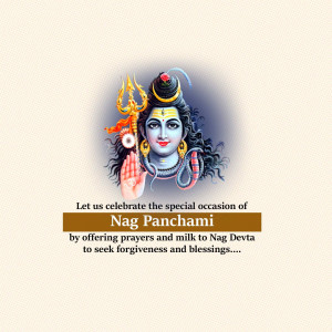 Image of Lord Shiva with a snake and text wishing 'Nag Panchami'