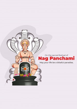 Illustration of Lord Shiva seated on a lotus with a snake hood, celebrating Nag Panchami