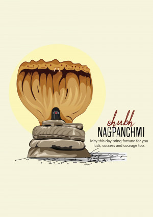 Illustration of a snake emerging from a kalash with Nag Panchami greetings
