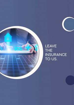 Person using a tablet with a house icon, promoting insurance services.