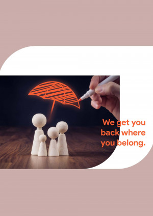 Wooden figures under a drawn umbrella representing insurance and family protection.