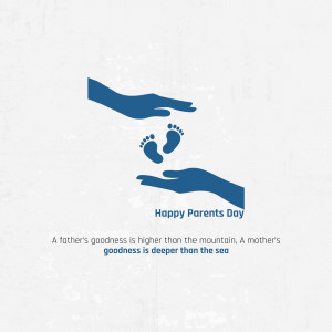 Illustration of two hands cradling baby feet with the text 'Happy Parents Day'
