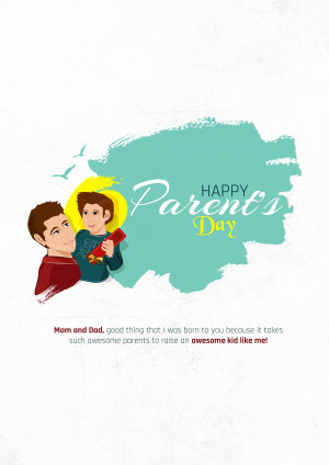 Illustration of a father and son with 'Happy Parents Day' text