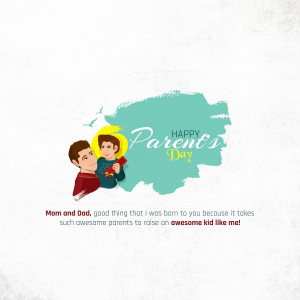 Illustration of a father and son with a 'Happy Parents Day' message.