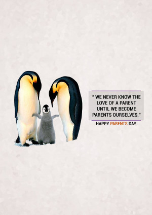 A heartwarming image of a penguin family with a quote about parenthood.