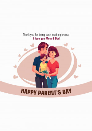 Illustration of a family with text 'Happy Parent's Day' and 'Thank you for being such lovable parents'