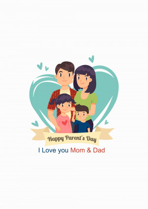 Illustration of a family with a heart-shaped background and 'Happy Parent's Day' message.