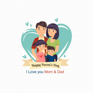 Illustration of a family with a heart-shaped background and 'Happy Parent's Day' message.