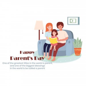 Illustration of a family reading together on a sofa with 'Happy Parent's Day' text.